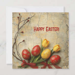 Shabby Chic Aquarell rote und gelbe Ostereier Feiertagskarte