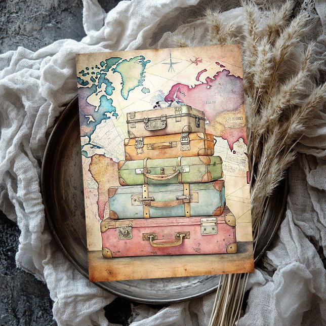 Shabby Chic Aquarell Vintage Koffer Seidenpapier (Shabby Watercolor vintage summer suitcases Tissue Paper)