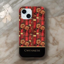 Shabby Chic Art Decor Rot und Gold Rose Monogramm Case-Mate iPhone Hülle