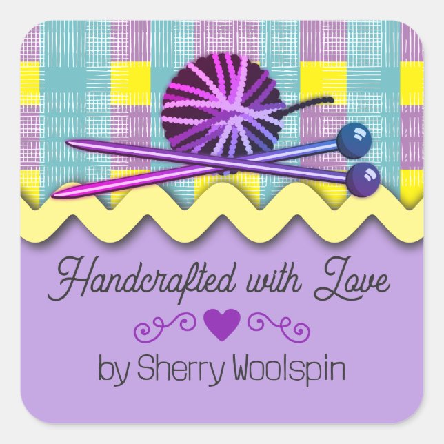 Shabby Chic aus Strickfaser kariert Quadratischer Aufkleber (Vorderseite)