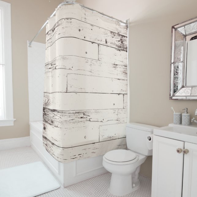 Shabby Chic aus Weißem Elfenbeinholz Rustikales Ba Duschvorhang (Beispiel)