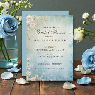 Shabby Chic Baby Blau Florales Brautbad Einladung