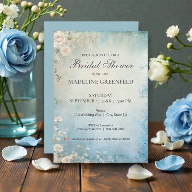 Shabby Chic Baby Blue Floral Bridal Shower Einladung (Von Creator hochgeladen)