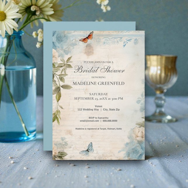 Shabby Chic Baby Blue Floral Bridal Shower Einladung (Von Creator hochgeladen)
