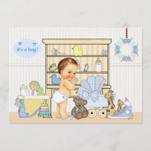 Shabby Chic Baby Boy Blue Baby Dusche Einladung