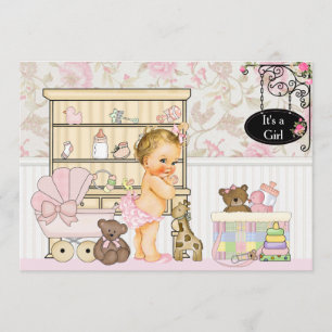 Shabby Chic Baby Girl Pink Babydusche Einladung