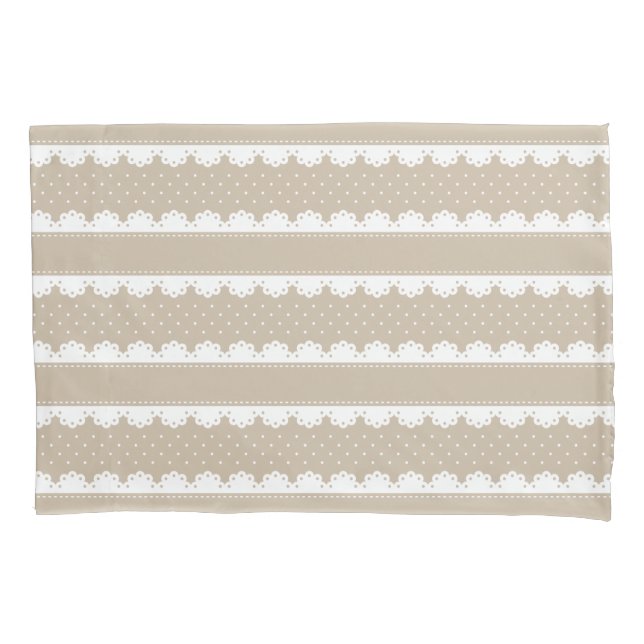Shabby Chic Beige Spitzen Streifen Muster Kissenbezug (Vorderseite)