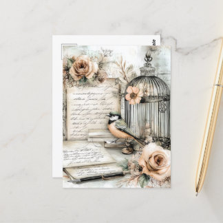 Shabby Chic Bird & Cage Postkarte