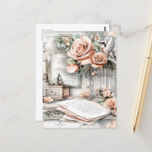 Shabby Chic Bird Cage & Rose Postkarte