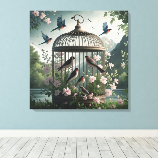 Shabby Chic Birdcage Leinwand Kunst (Insitu (Holzboden))