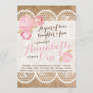 Shabby Chic Birthday Invasion, Burlap & Lace Einladung