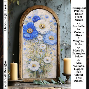 Shabby Chic Blau Elfenbein Blumenmix FD7L Decoupag Seidenpapier
