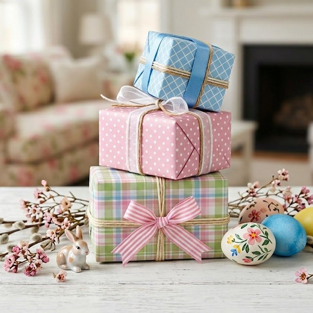 Shabby Chic Blau rosa, grüne Streifen Muster Geschenkpapier Set (Von Creator hochgeladen)