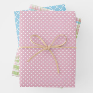Shabby Chic Blau rosa, grüne Streifen Muster Geschenkpapier Set