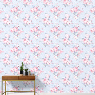 Shabby Chic Blau Rosa Rosenmuster Tapete