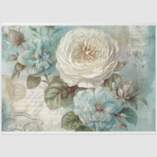 Shabby Chic Blau Vintag Inspiriert Blumendekoupage Seidenpapier