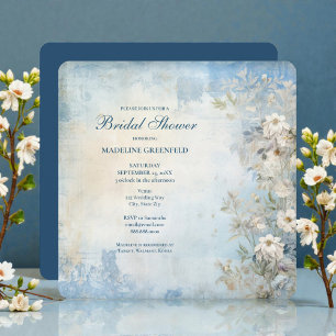 Shabby Chic Blaue Blumige Brautparty Einladung