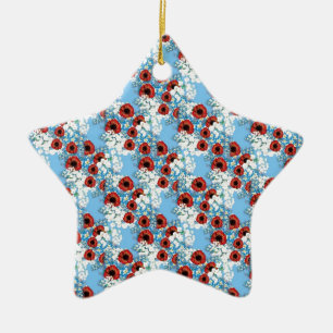 Shabby Chic blauer Blumendruck Blume von Leah G Keramikornament