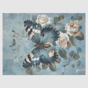 Shabby Chic-Blauer Schmetterling und Rose-Papierta Seidenpapier