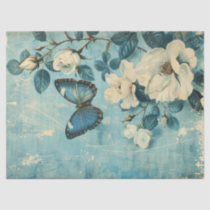Shabby Chic-Blauer Schmetterling und Rose Seidenpapier