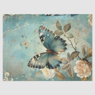 Shabby Chic-Blauer Schmetterling und Rose Seidenpapier