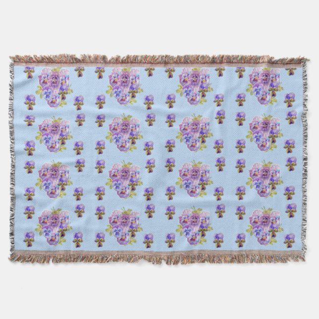 Shabby Chic Blue Floral Blume Throw Rug Decke (Vorderseite)