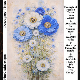 Shabby Chic Blue Ivory Mix Flowers FD7R Decoupage Seidenpapier