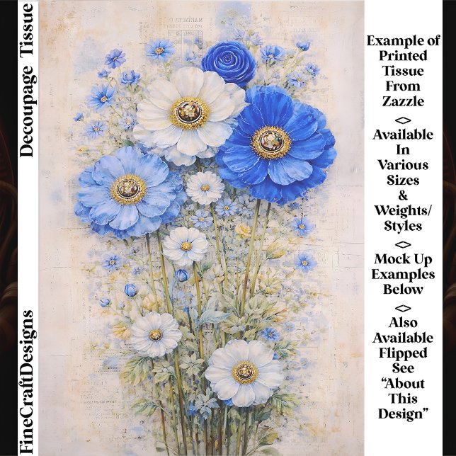 Shabby Chic Blue Ivory Mix Flowers FD7R Decoupage Seidenpapier (Von Creator hochgeladen)