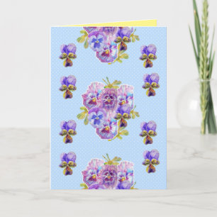 Shabby Chic Blue Pansy Floral Dot Geburtstagskarte Karte