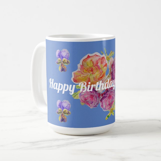 Shabby Chic Blue Rose Rose und Violetten Blumenstr Kaffeetasse (Vorderseite Links)