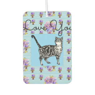 Shabby Chic Blue Strip Tabby Cat Liebe Herz Autolufterfrischer
