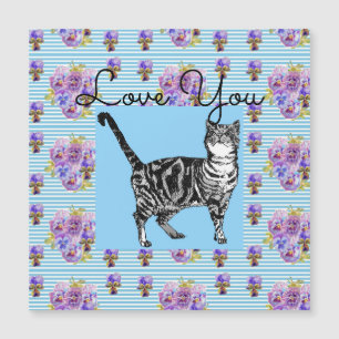 Shabby Chic Blue Strip Tabby Cat Liebe Herz Magnetkarte