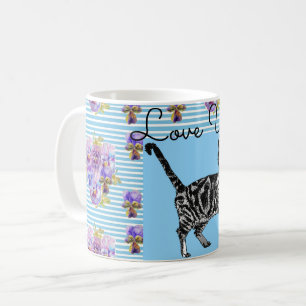 Shabby Chic Blue Strip Tabby Cat Liebe Kaffeetasse