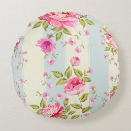 Shabby Chic, blühend, Vintag, rosa, blau, cream, t Rundes Kissen