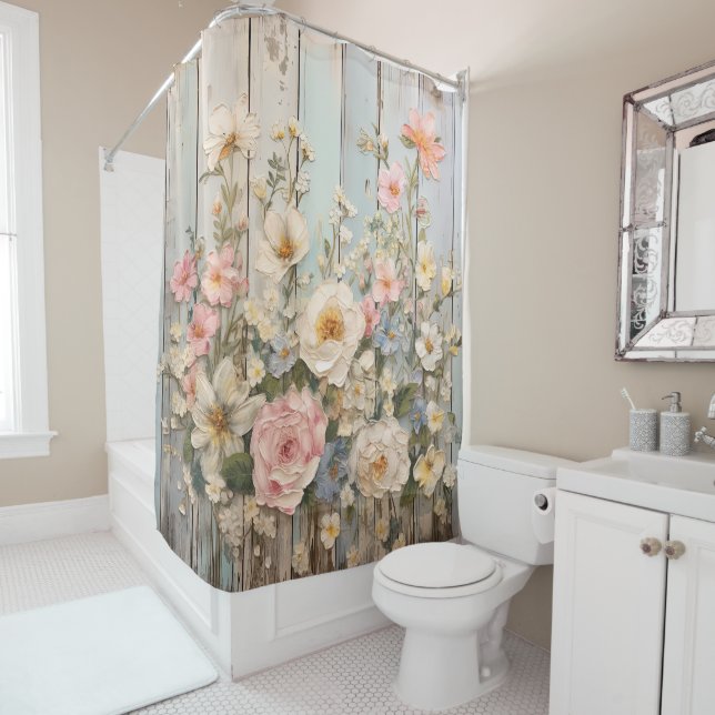 Shabby Chic Blume Duschvorhang (Beispiel)