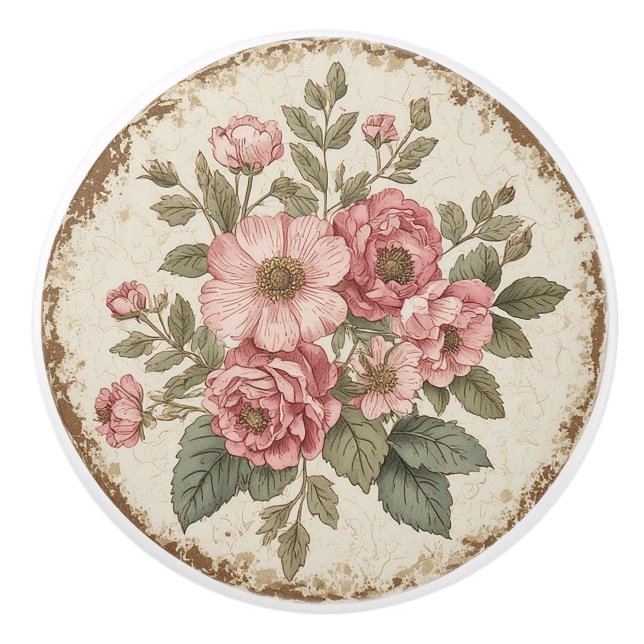 Shabby Chic Blumen Keramikknauf (Vorderseite)
