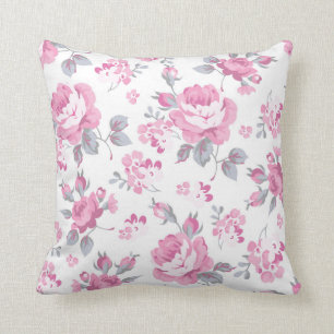 Shabby-Chic-Blumen, rosa Muster, blasse Rosen, wei Kissen