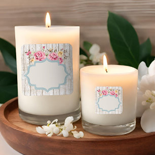 Shabby Chic Blumen Rustikales Holz & Antike Spitze Quadratischer Aufkleber
