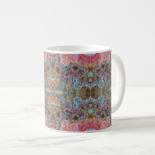 Shabby Chic Blumengarten Aquarellbilder Kaffeetasse (VorderseiteRechts)
