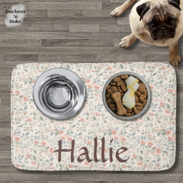 Shabby Chic Blumenmuster Rosa Grüne Haustierfutter Badematte (Shabby Chic Floral Pattern Pink Green Pet Food Mat)