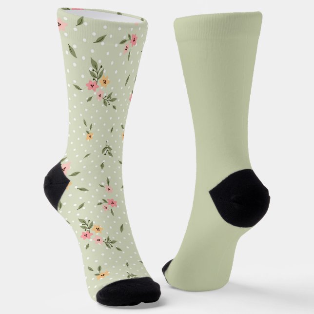 Shabby Chic Blumenpastel Grüne, ungerade Socken (Gewinkelt)