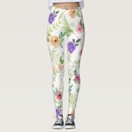 Shabby Chic Blumenrosa Gelbe violette Blumen Leggings