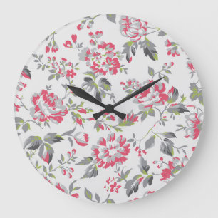 Shabby Chic Blumenrosen Muster Große Wanduhr