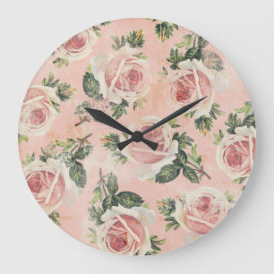 Shabby Chic-Blumenwand-Uhr Große Wanduhr