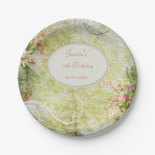 Shabby Chic-Bonbon-70. Geburtstag u. Wildblumen Pappteller