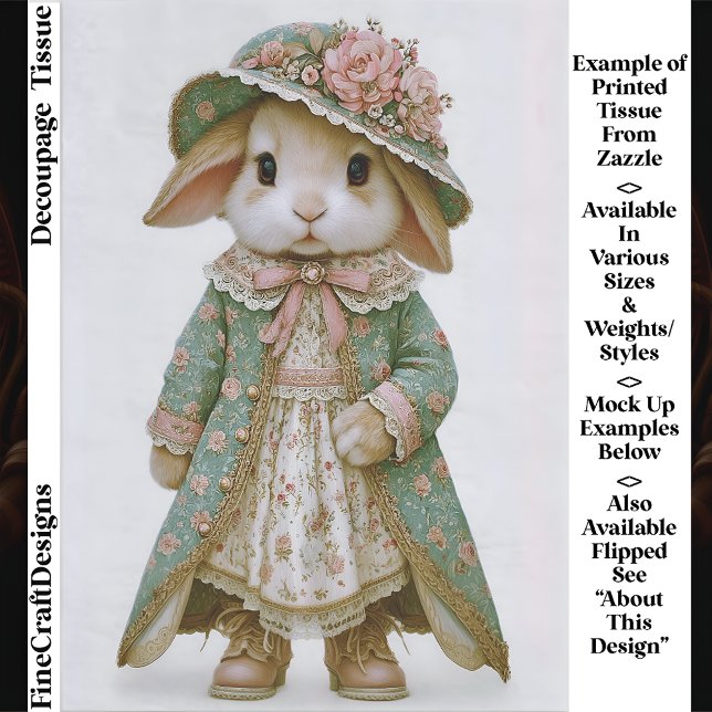 Shabby Chic Bunny in Floral Dress EV6R Decoupage Seidenpapier (Von Creator hochgeladen)