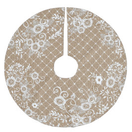 Shabby Chic Burlap & Lace Tree Skirt Polyester Weihnachtsbaumdecke