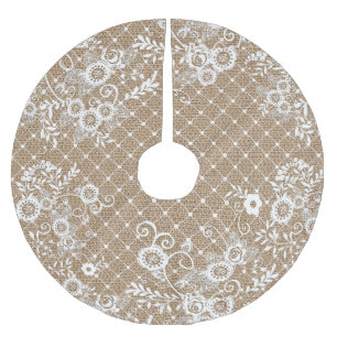 Shabby Chic Burlap & Lace Tree Skirt Polyester Weihnachtsbaumdecke
