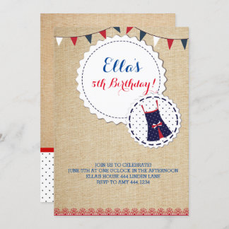 Shabby Chic Burlap Navy Roter Geburtstag Einladung