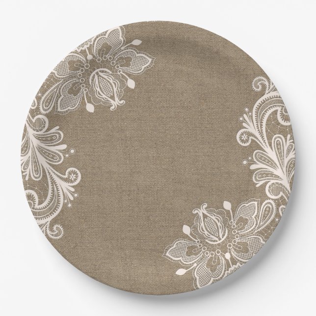 Shabby Chic Burlap- und Lace Chic Paper Plate Pappteller (Vorderseite)